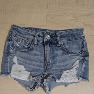 American Eagle Distressed Denim Women Shortie Jean Shorts Size: 0